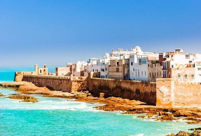 Essaouira ramparts and Atlantic beach in Morocco, reached by private driver from Marrakech