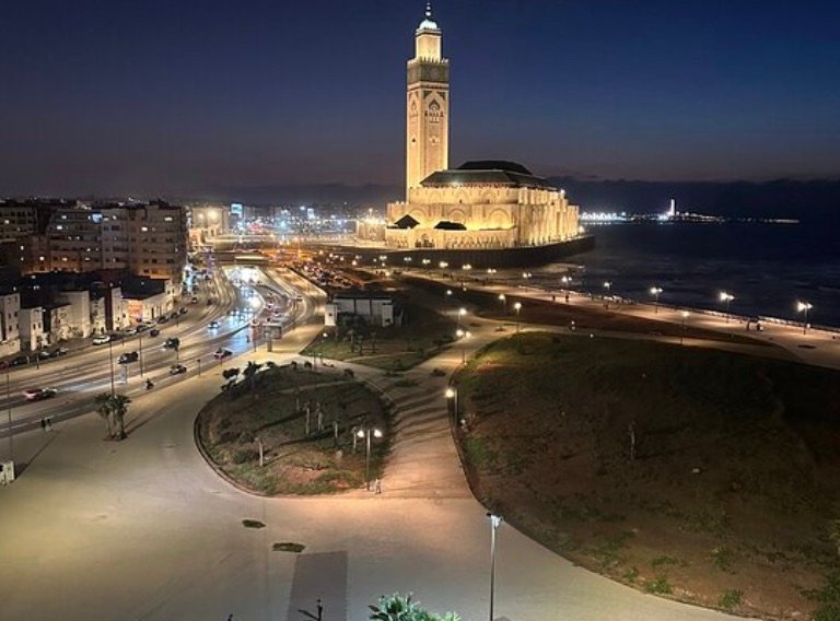 Hassan II Mosque at night on a Casablanca tour with private driver