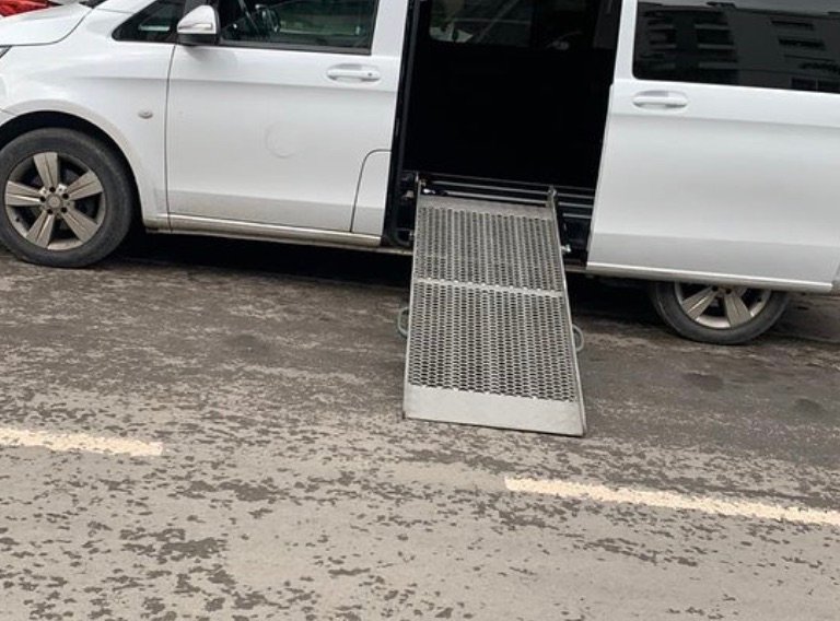 Mercedes van with wheelchair ramp for accessible transport in Morocco